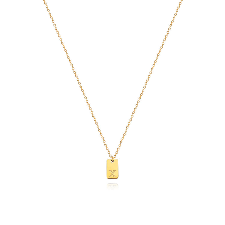 Waterproof Small Square Initial Letter Gold Plated Necklace