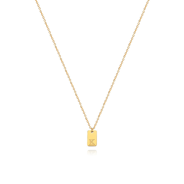 Waterproof Small Square Initial Letter Gold Plated Necklace