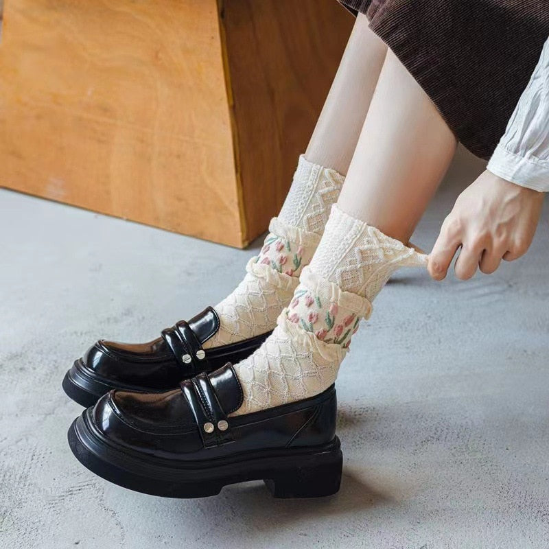 Cute Spring Tulip Series Kawaii Women Socks - 2 pairs