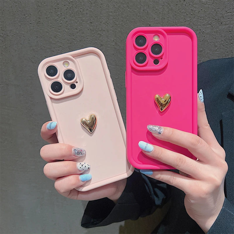 3D Gold Heart Soft Silicone iPhone Case