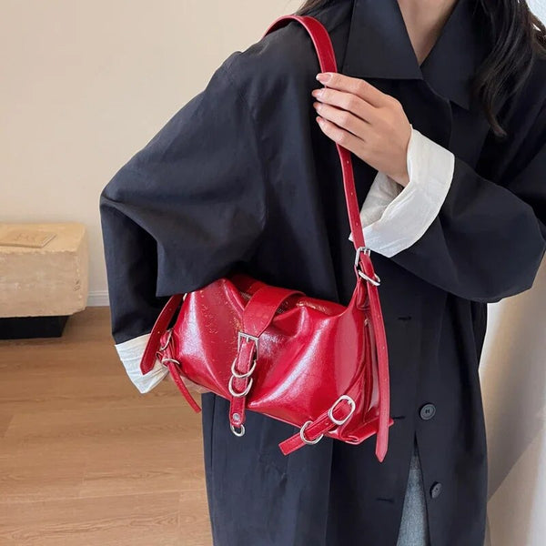 Cherry Red Shoulder Bag With Metal Hardware