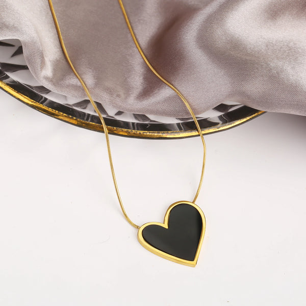 Black Peach Heart Pendant Stainless Steel Necklace