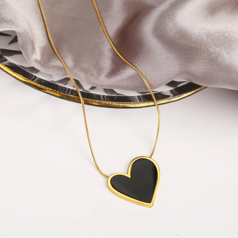 Black Heart Pendant Waterproof Stainless Steel Necklace