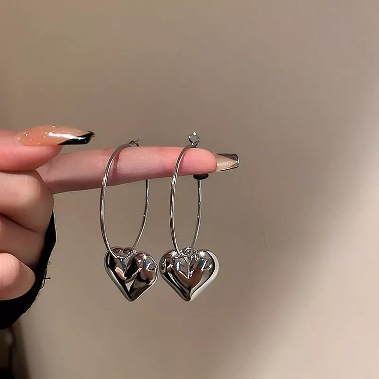 Water Resistant Simple 925 Silver Heart Hoop Earrings