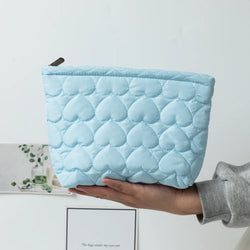 Cute Quilted Heart-Print Large Capacity Pastel Cosmetic Bag ( + more colors)