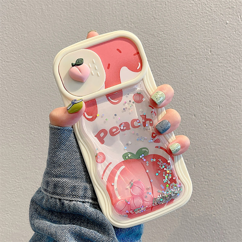 3D Cute Strawberry Peach Coconut iPhone Cases With Camera Protector