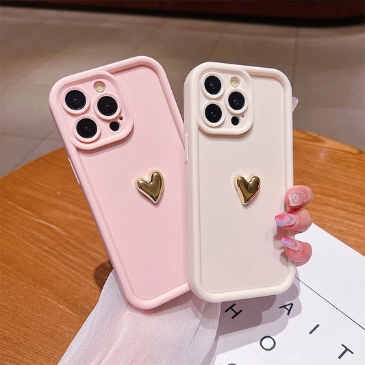 3D Gold Heart Soft Silicone iPhone Case