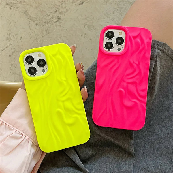 Fluorescent Yellow Pink 3D Frosted Folds Shockproof iPhone Case