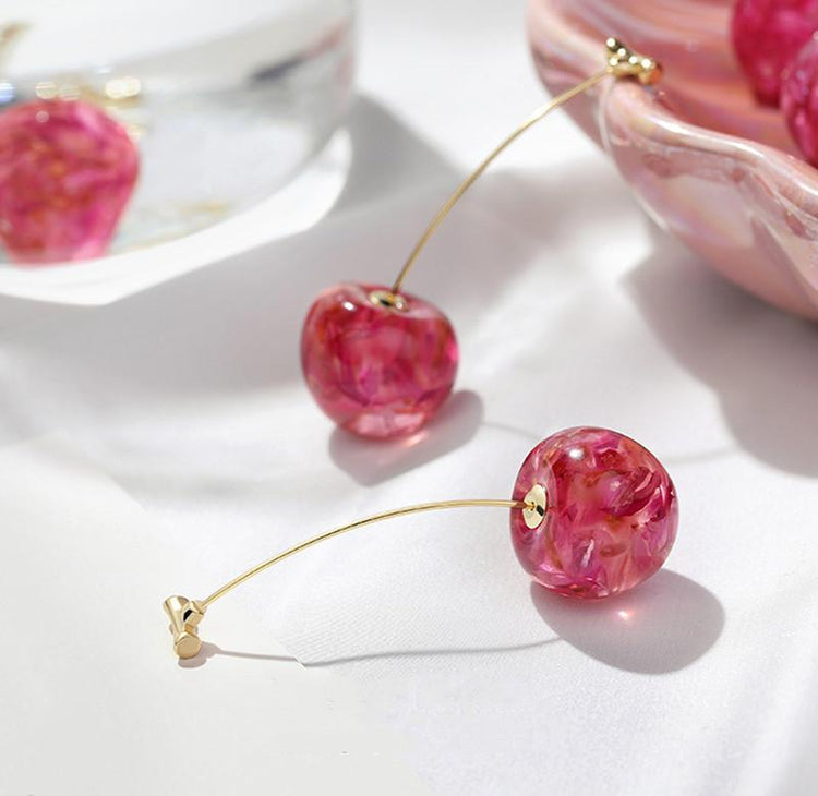 Cute Cherry Long Drop Earrings