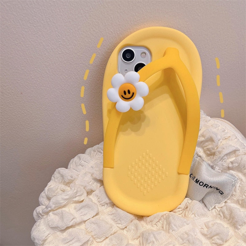 Cute Yellow Flower Flip-Flop Soft Silicone iPhone Case