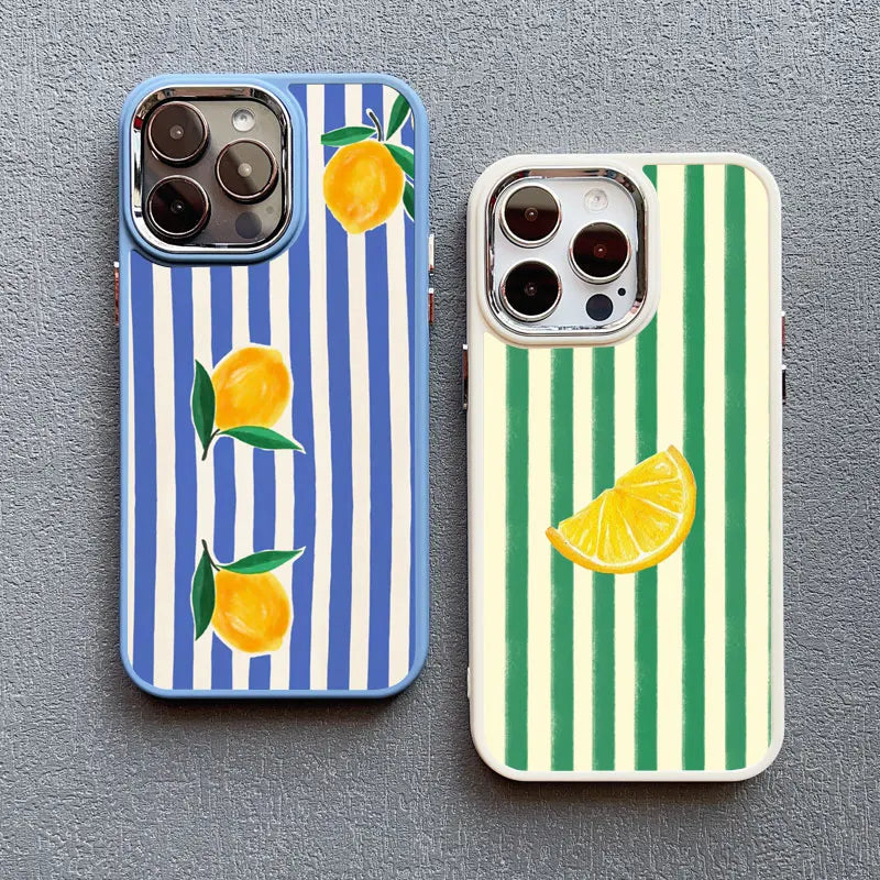 Striped Fruits Lemon Cherry Silicone iPhone Case