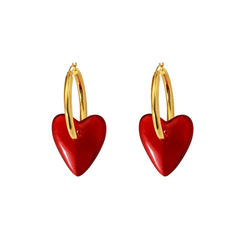 Vintage Red Heart Shaped Drop Earrings