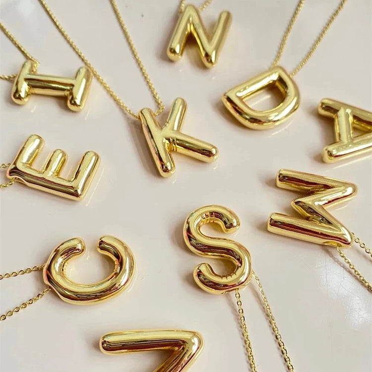 Vintage Stainless Steel Waterproof Balloon Bubble Chunky Letter Necklace