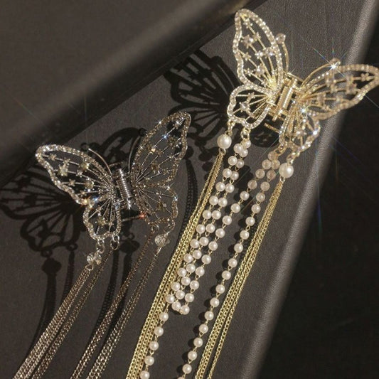 Pearl Butterfly Tassel Decorative Hair Claw