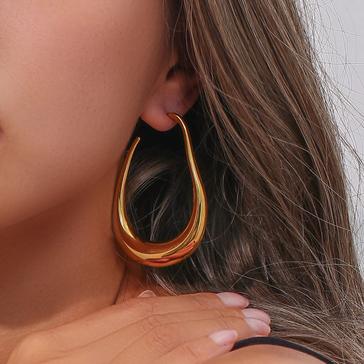 Exaggerated Pear Shape Hypoallergenic Hoop Earrings