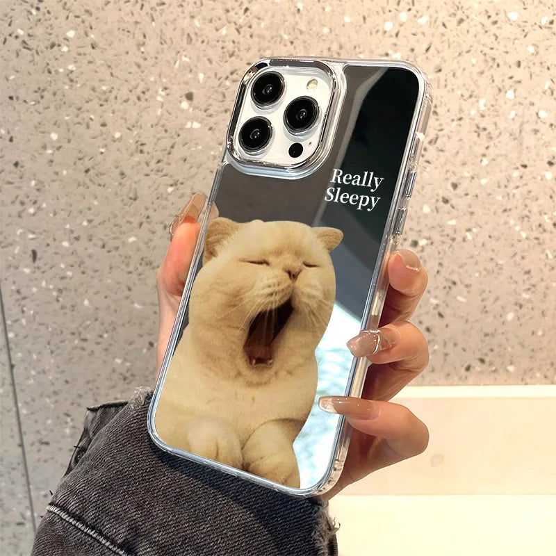 Cute Really Sleepy Cat Mirror iPhone Case