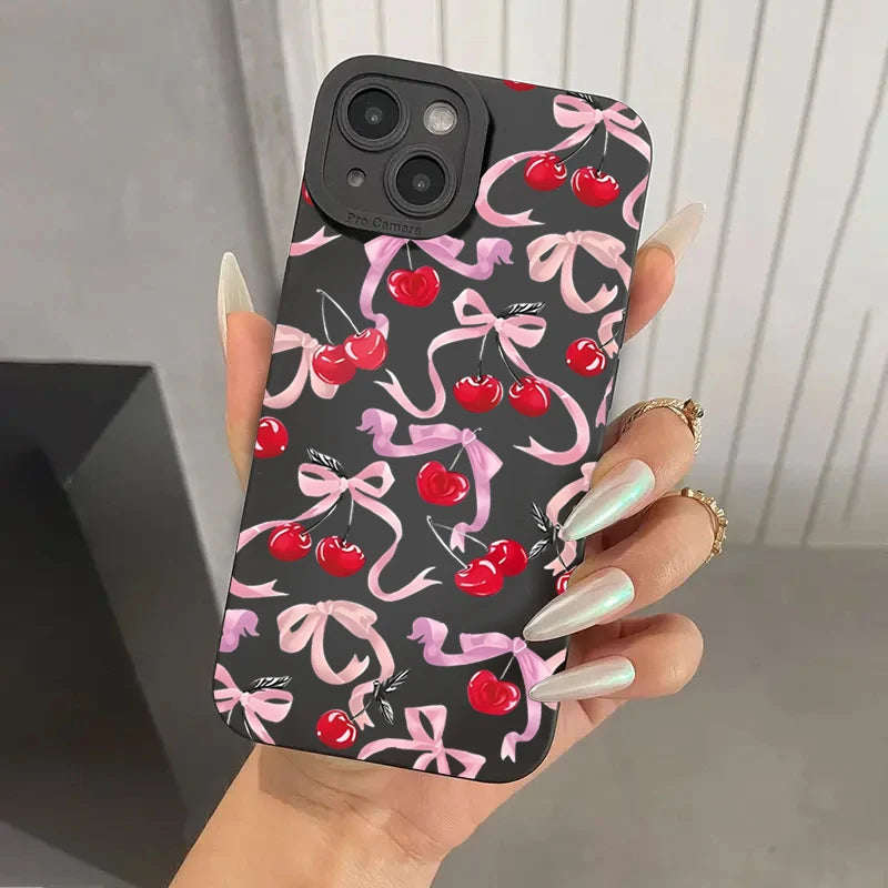 Cute Cherry Bow Silicone Shockproof Case For iPhone