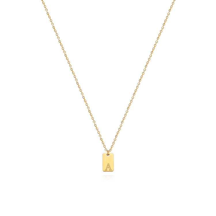 Waterproof Small Square Initial Letter Gold Plated Necklace