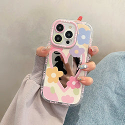 Cute Heart Flowers Mirror Pastel iPhone Case