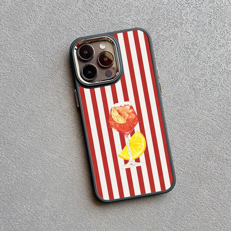 Striped Fruits Lemon Cherry Silicone iPhone Case