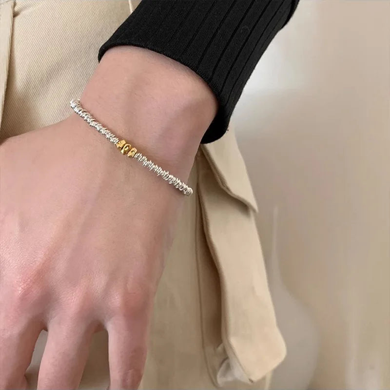 925 Silver Gold Color Beads Adjustable String Bracelet