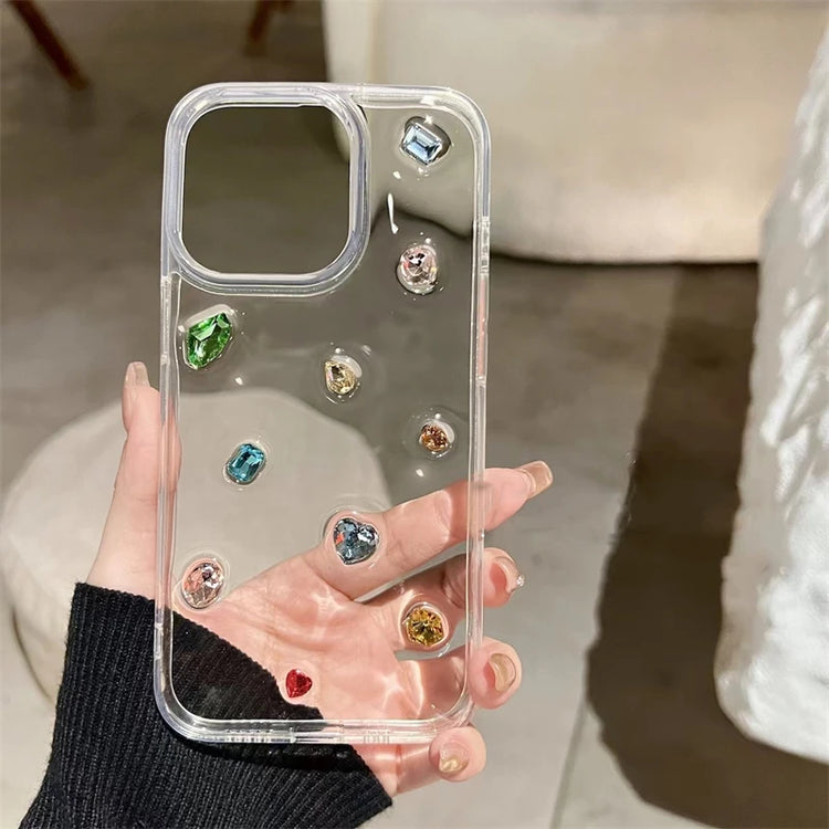 Glossy Rhinestone Encrusted Clear Shockproof Case For iPhone