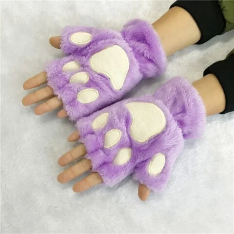 Kawaii Plush Cat Paw Fingerless Gloves