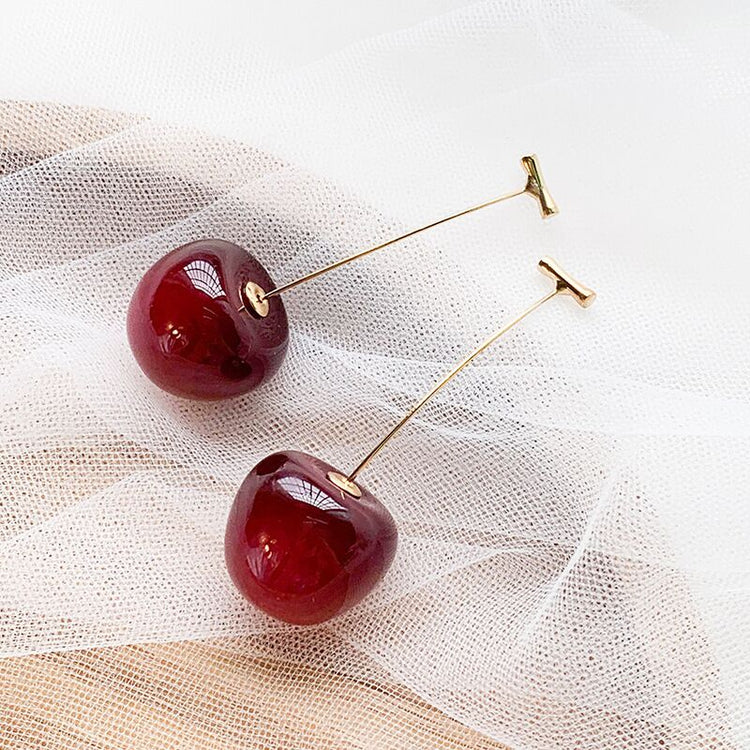 Cute Cherry Long Drop Earrings