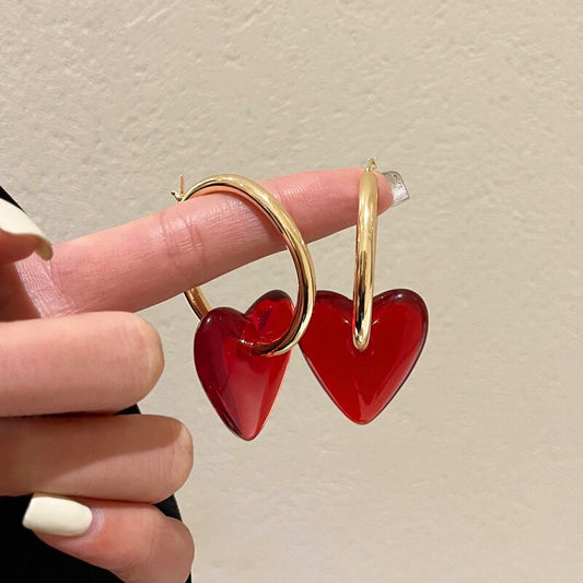 Vintage Red Heart Shaped Drop Earrings