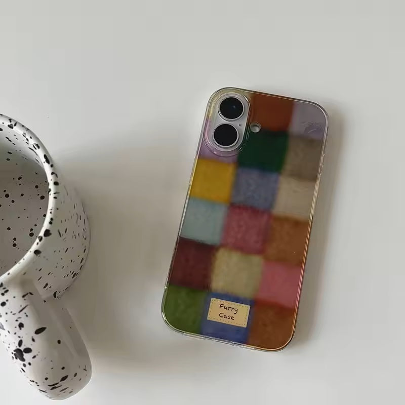 Cute Color Block Plaid Silicone iPhone Case