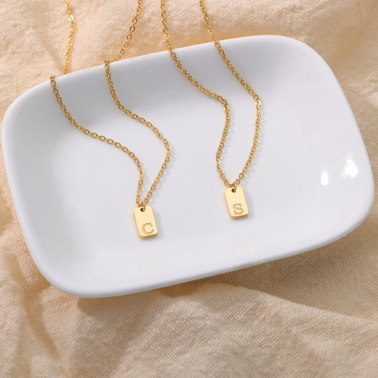 Waterproof Small Square Initial Letter Gold Plated Necklace