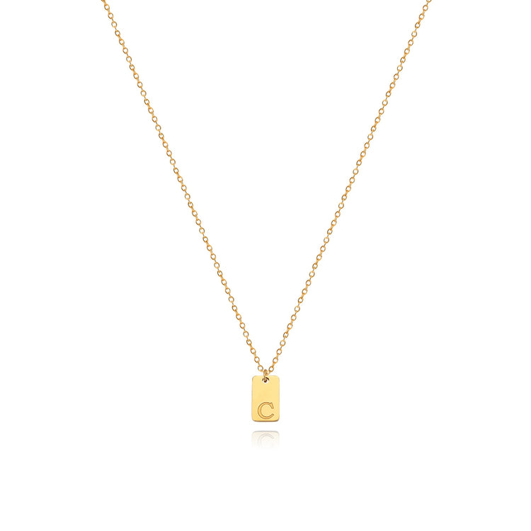 Waterproof Small Square Initial Letter Gold Plated Necklace