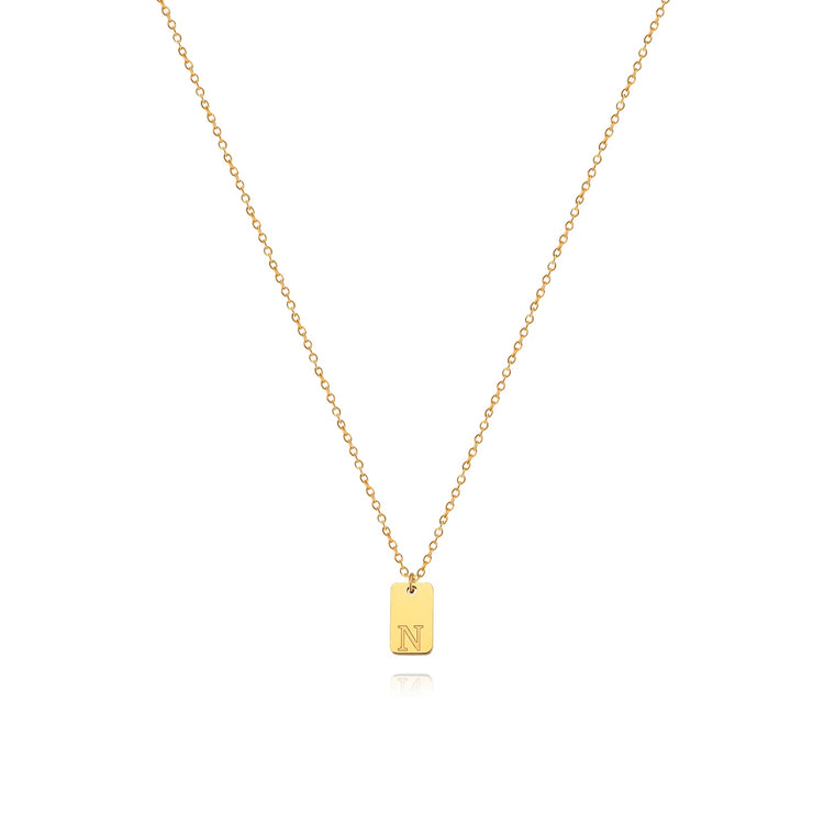 Waterproof Small Square Initial Letter Gold Plated Necklace