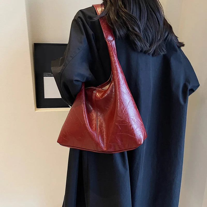 Soft Faux Leather Vintage Wine Red Commuter Shoulder Bag