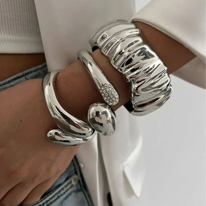 Water Resistant Wide Cuff Statement Bangles