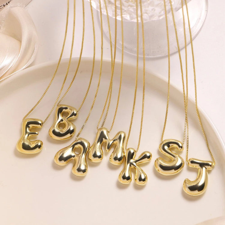 Gold Color Chunky Stainless Steel Waterproof Monogram Necklace