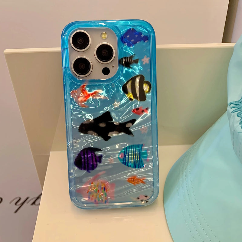 Y2K Ripple Texture Aquaria Cute Fishes iPhone Case