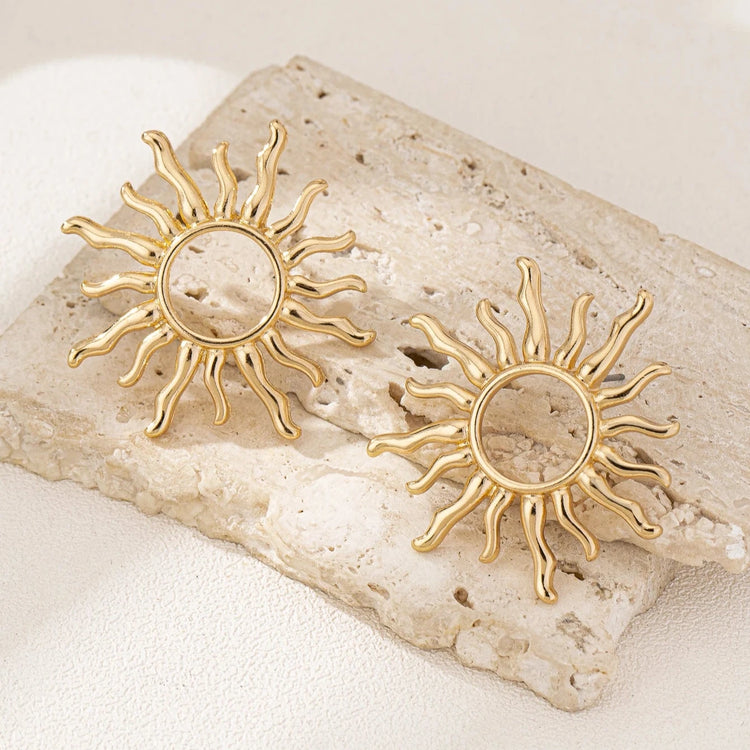 Elegant Sun Statement Gold Hoop Earrings