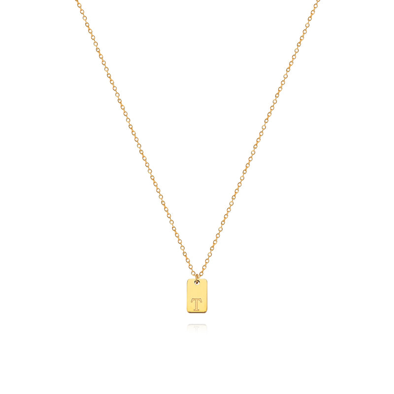 Waterproof Small Square Initial Letter Gold Plated Necklace