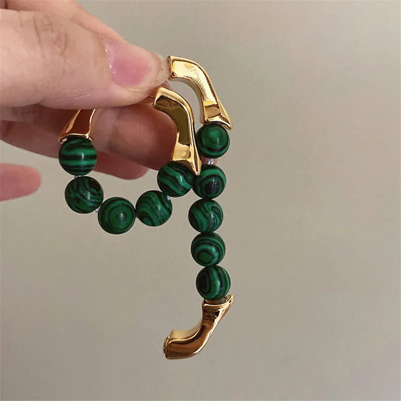 Emerald Green Bead Hoop Statement Earrings