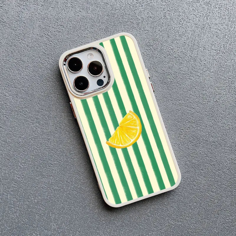 Striped Fruits Lemon Cherry Silicone iPhone Case