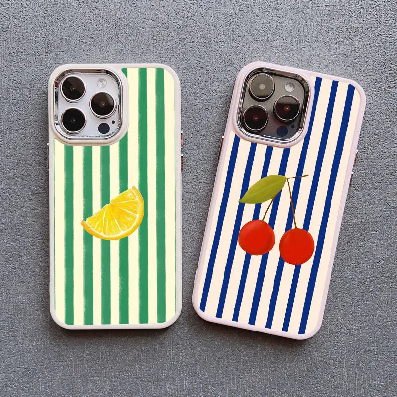 Striped Fruits Lemon Cherry Silicone iPhone Case