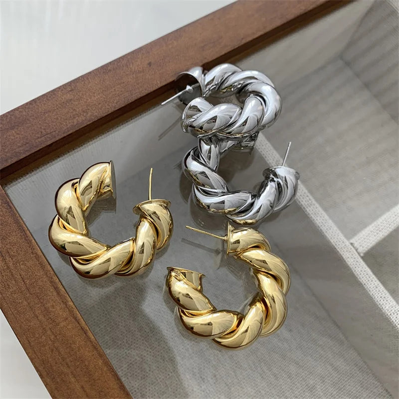 thumbnail image 2 of Eloqueen 14K Gold Earrings For Women Twisted Gold Hoop 2 of 12