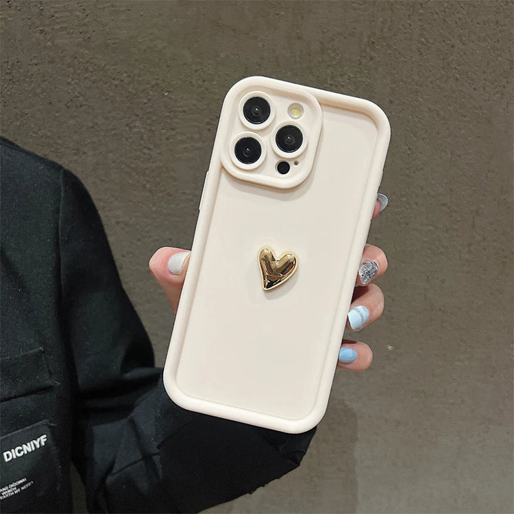 3D Gold Heart Soft Silicone iPhone Case