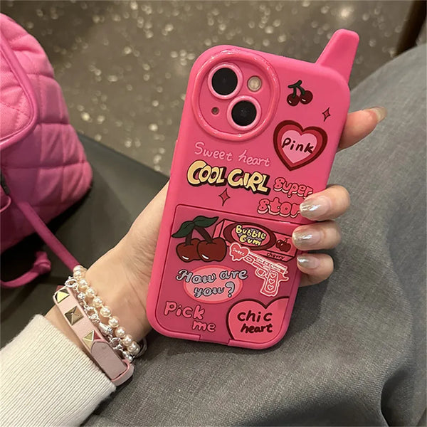 Retro Y2K Flip Phone Mirror Cherry iPhone Case