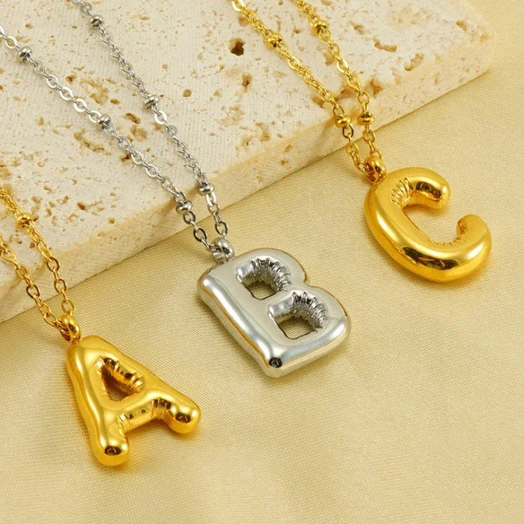 Vintage Stainless Steel Waterproof Balloon Bubble Chunky Letter Necklace