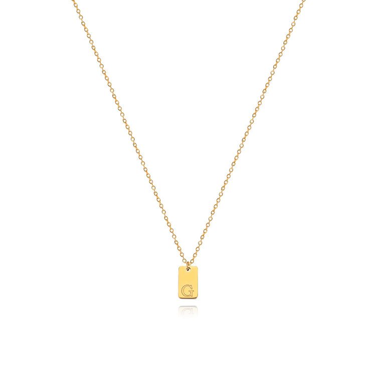 Waterproof Small Square Initial Letter Gold Plated Necklace