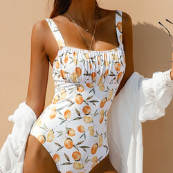 Bandeau Fruit Print One Piece Swimsuit