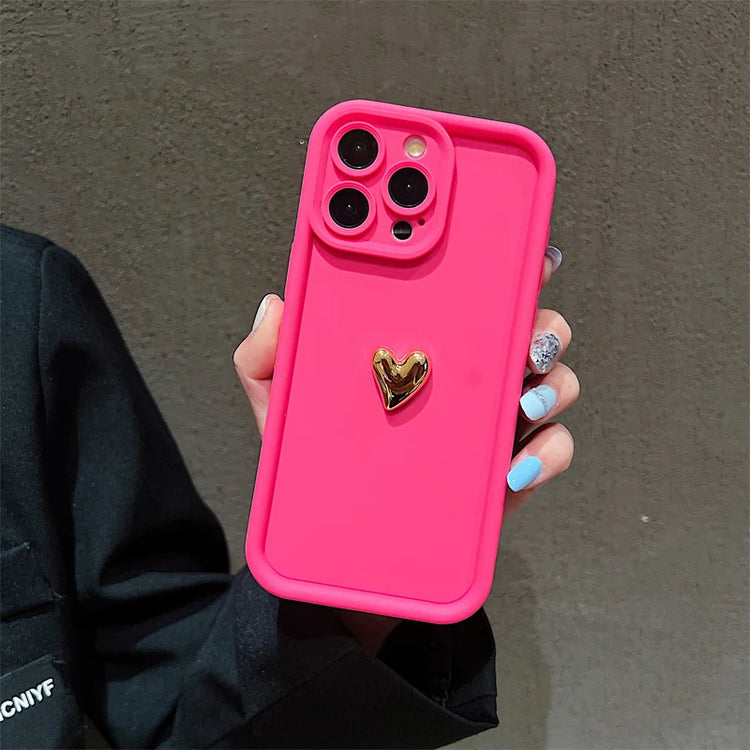 3D Gold Heart Soft Silicone iPhone Case