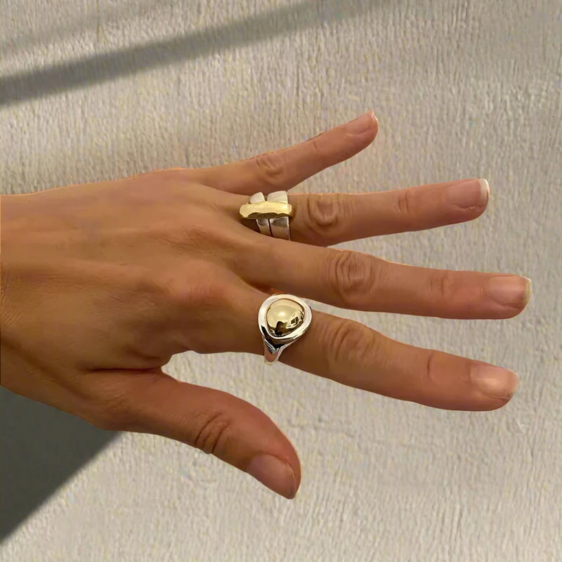 Modern Splicing Gold Silver Metal Rings - Set of 2